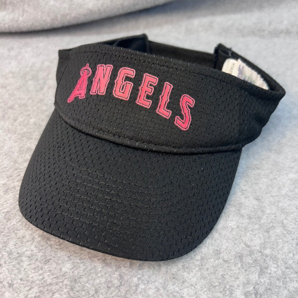 Angels Youth Black Augusta Sportswear Mesh Adjustable Visor Hat Pink Logo Youth